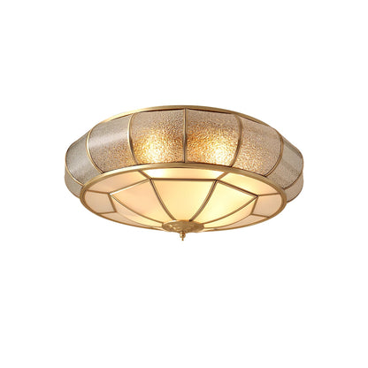 Round Textured Glass Ceiling Light | Brass & White Glass | Multiple Bulb Options
