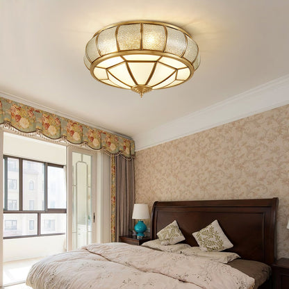 Round Textured Glass Ceiling Light | Brass & White Glass | Multiple Bulb Options