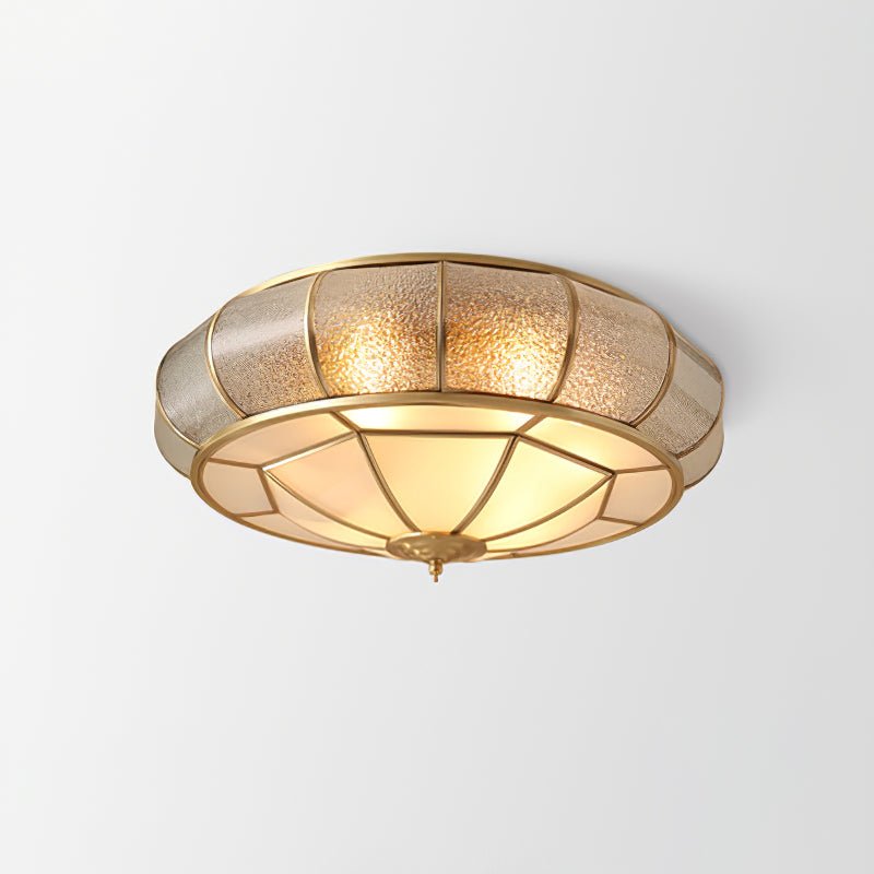 Round Textured Glass Ceiling Light | Brass & White Glass | Multiple Bulb Options