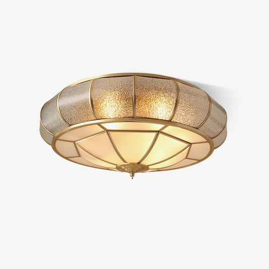 Round Textured Glass Ceiling Light | Brass & White Glass | Multiple Bulb Options
