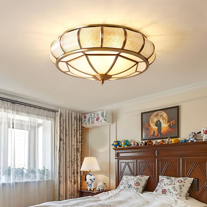 Round Textured Glass Ceiling Light | Brass & White Glass | Multiple Bulb Options