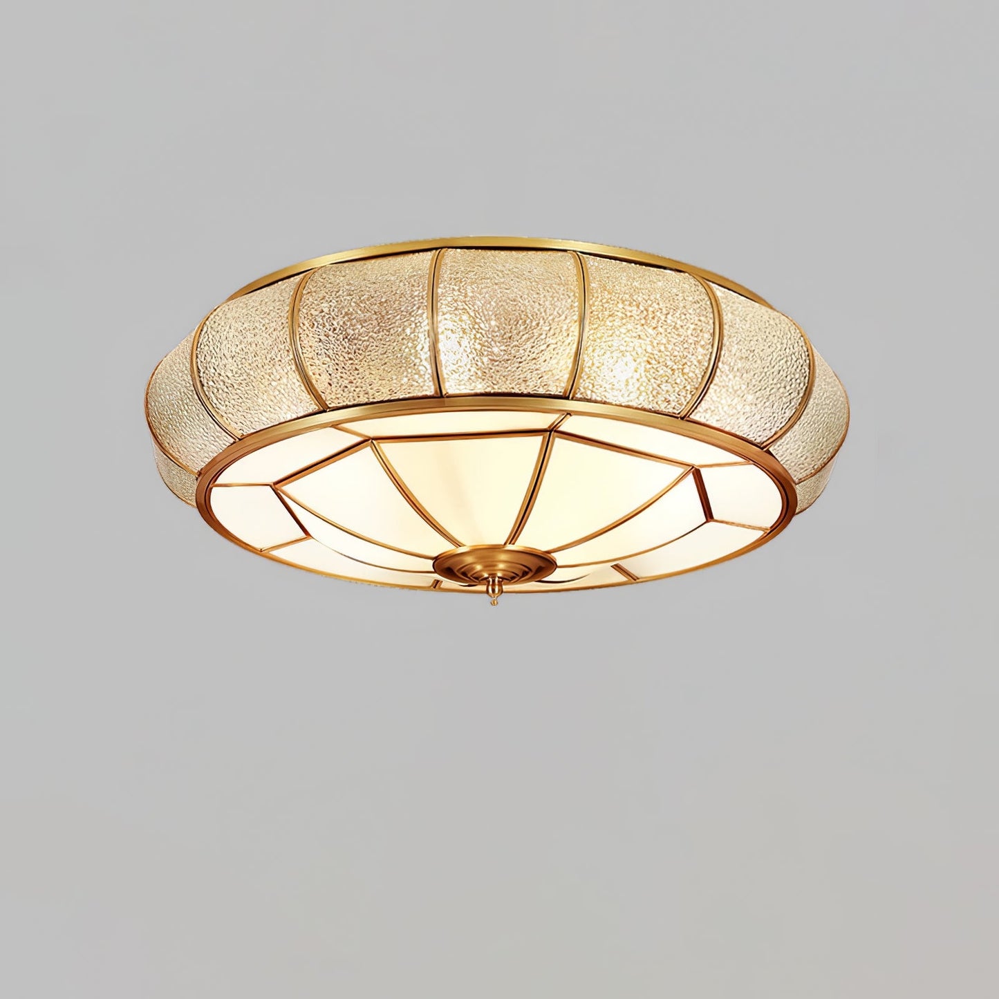 Round Textured Glass Ceiling Light | Brass & White Glass | Multiple Bulb Options