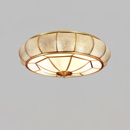 Round Textured Glass Ceiling Light | Brass & White Glass | Multiple Bulb Options