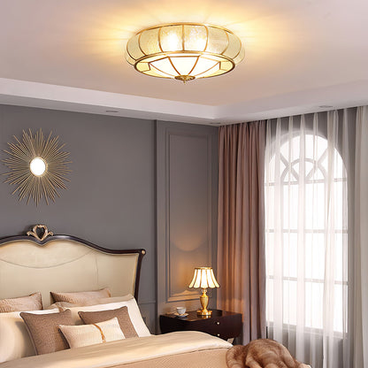 Round Textured Glass Ceiling Light | Brass & White Glass | Multiple Bulb Options