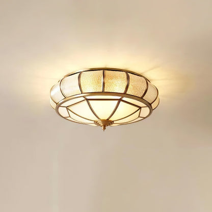 Round Textured Glass Ceiling Light | Brass & White Glass | Multiple Bulb Options