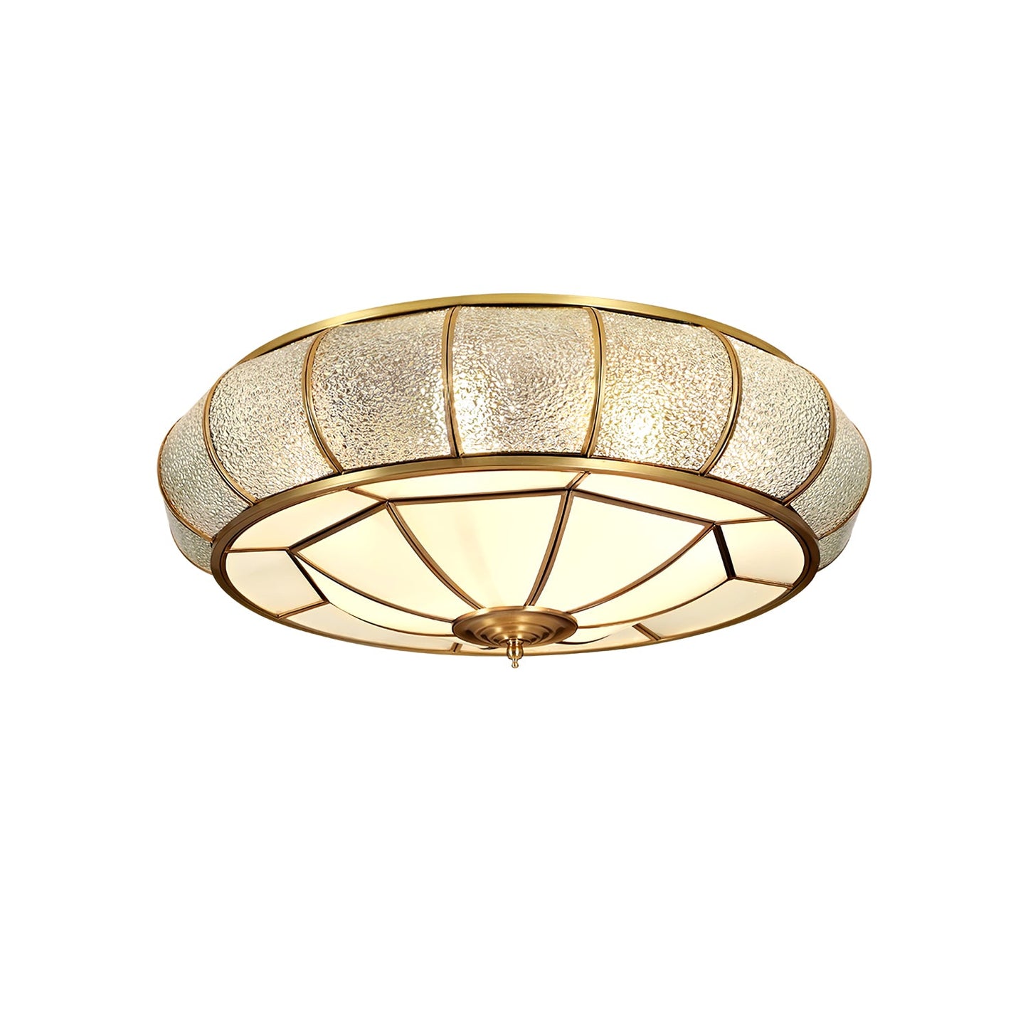 Round Textured Glass Ceiling Light | Brass & White Glass | Multiple Bulb Options