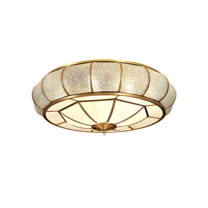 Round Textured Glass Ceiling Light | Brass & White Glass | Multiple Bulb Options