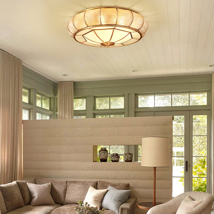 Round Textured Glass Ceiling Light | Brass & White Glass | Multiple Bulb Options