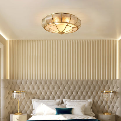 Round Textured Glass Ceiling Light | Brass & White Glass | Multiple Bulb Options
