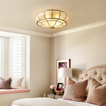 Round Textured Glass Ceiling Light | Brass & White Glass | Multiple Bulb Options