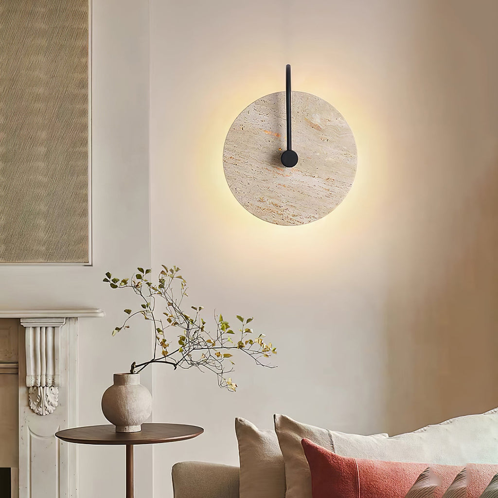 Round Wall Lamp | Travertine & Alabaster Stone | Yellow Finish