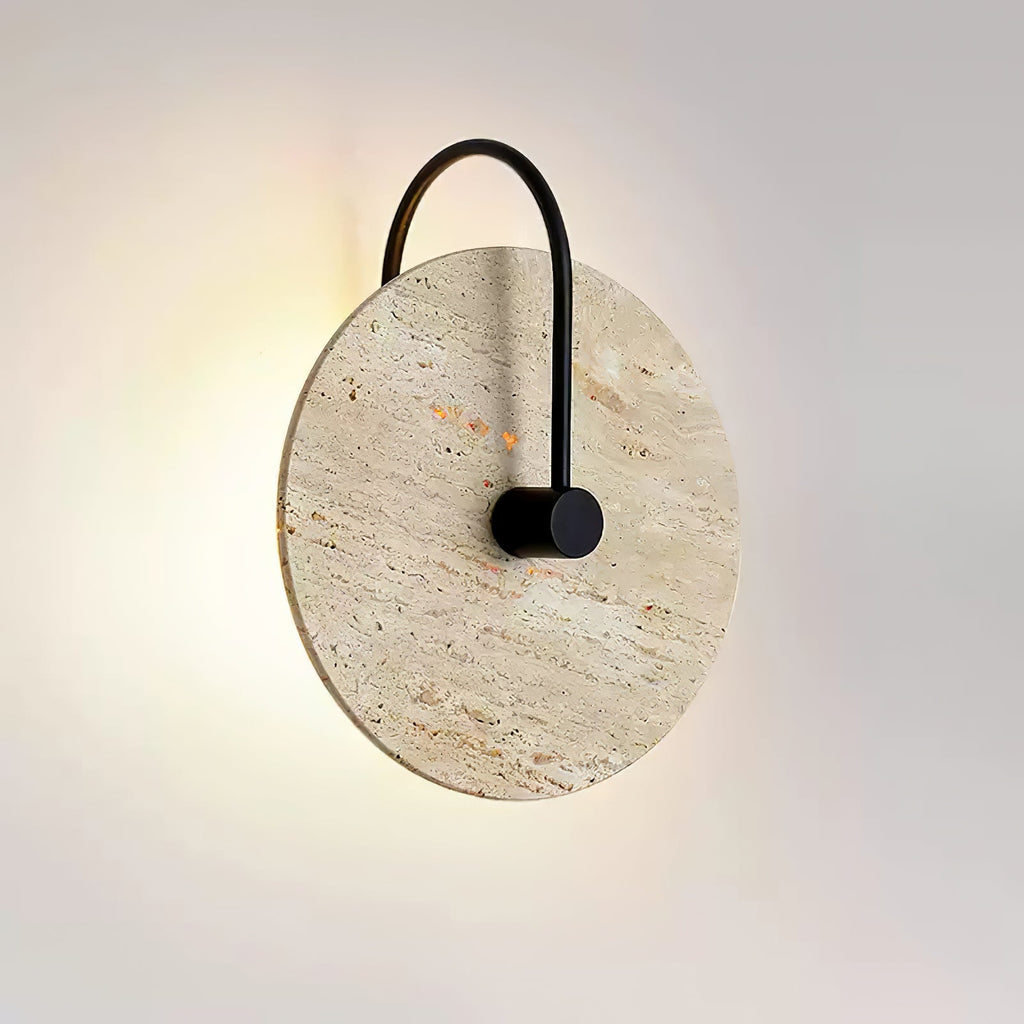 Round Wall Lamp | Travertine & Alabaster Stone | Yellow Finish