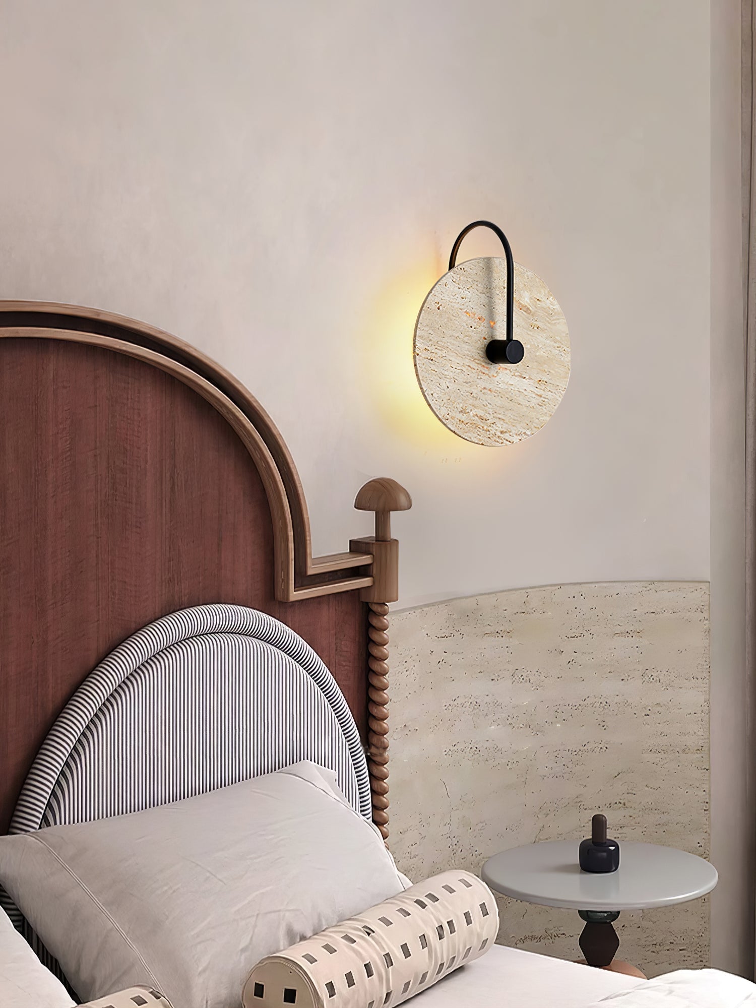 Round Wall Lamp | Travertine & Alabaster Stone | Yellow Finish