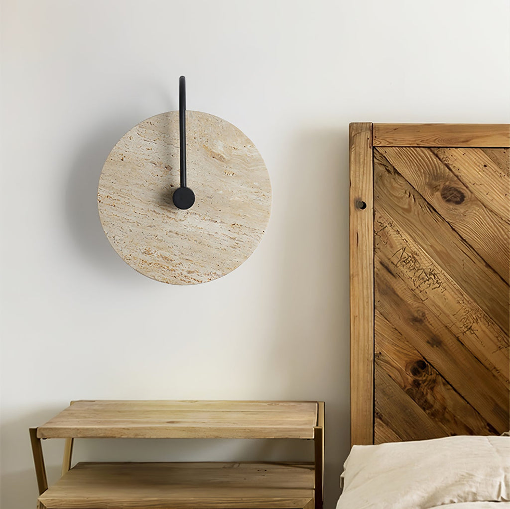 Round Wall Lamp | Travertine & Alabaster Stone | Yellow Finish