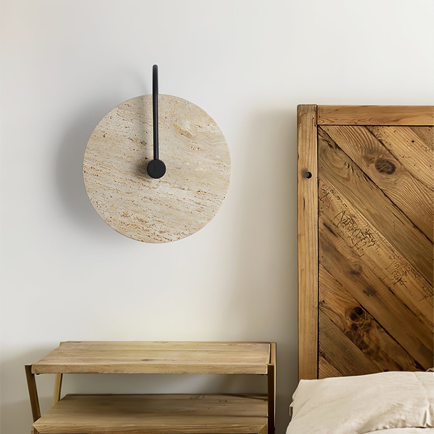 Round Wall Lamp | Travertine & Alabaster Stone | Yellow Finish