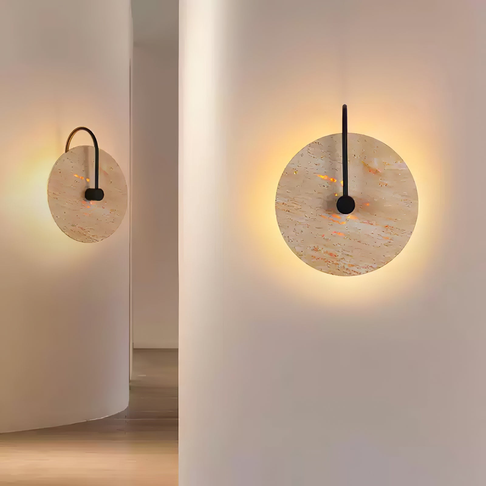 Round Wall Lamp | Travertine & Alabaster Stone | Yellow Finish
