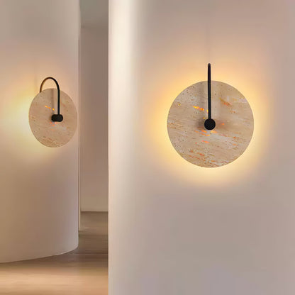 Round Wall Lamp | Travertine & Alabaster Stone | Yellow Finish