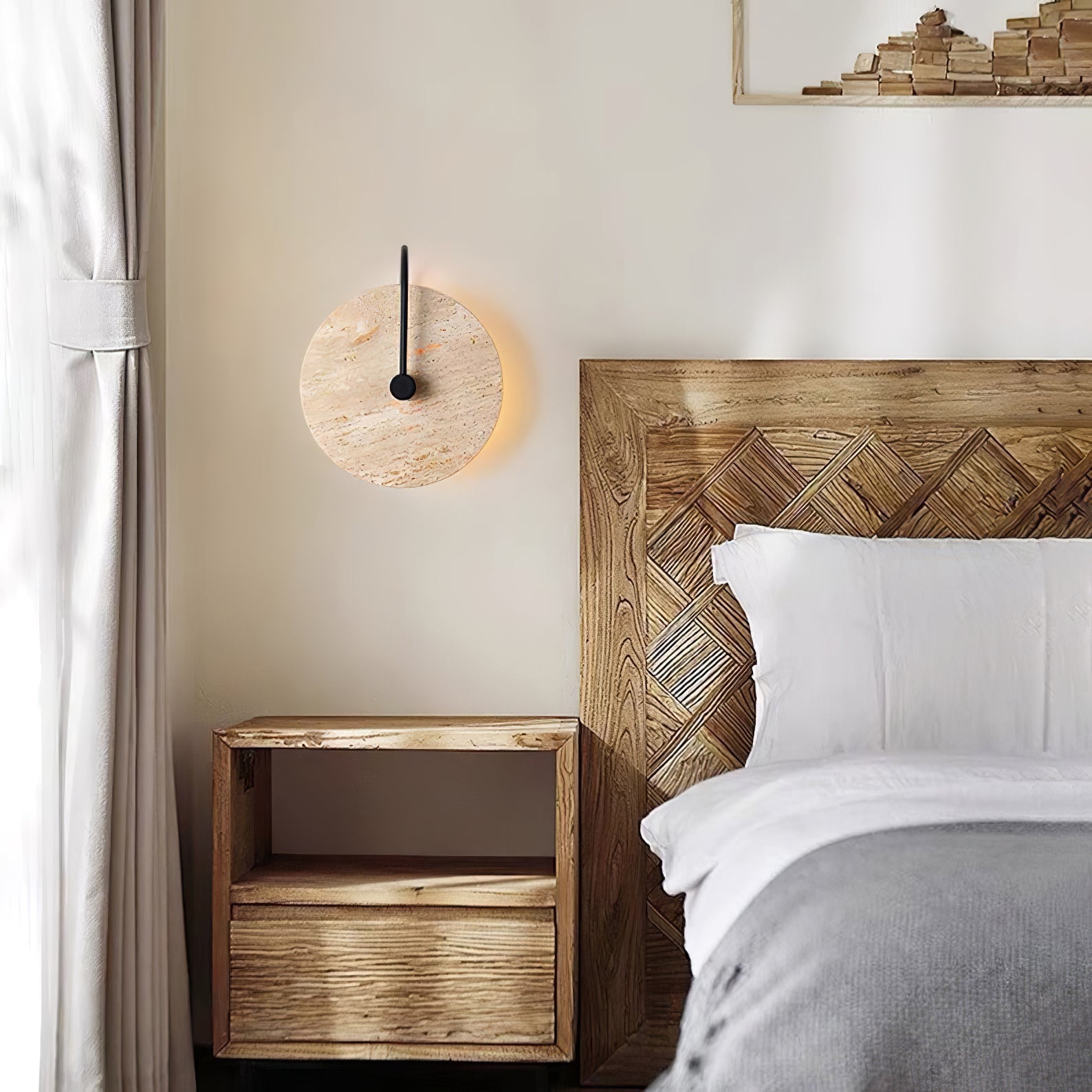 Round Wall Lamp | Travertine & Alabaster Stone | Yellow Finish