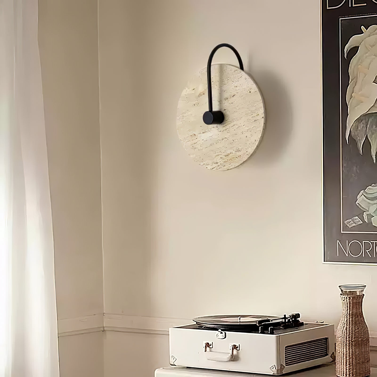 Round Wall Lamp | Travertine & Alabaster Stone | Yellow Finish