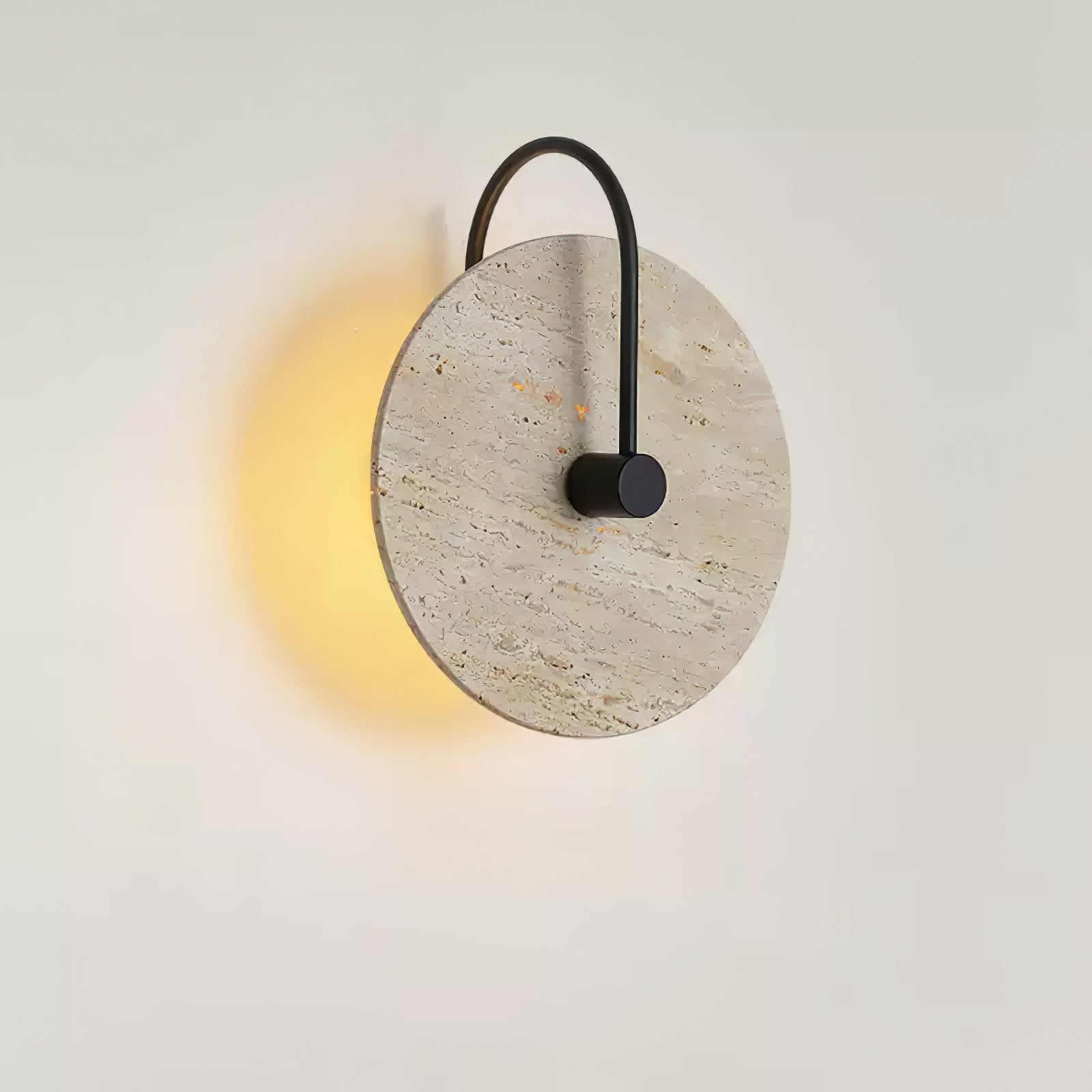 Round Wall Lamp | Travertine & Alabaster Stone | Yellow Finish