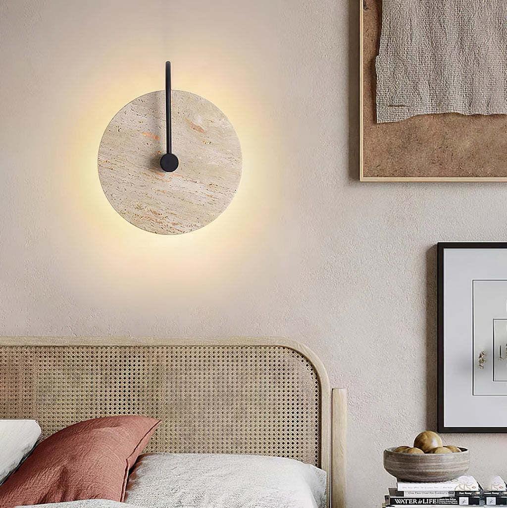 Round Wall Lamp | Travertine & Alabaster Stone | Yellow Finish