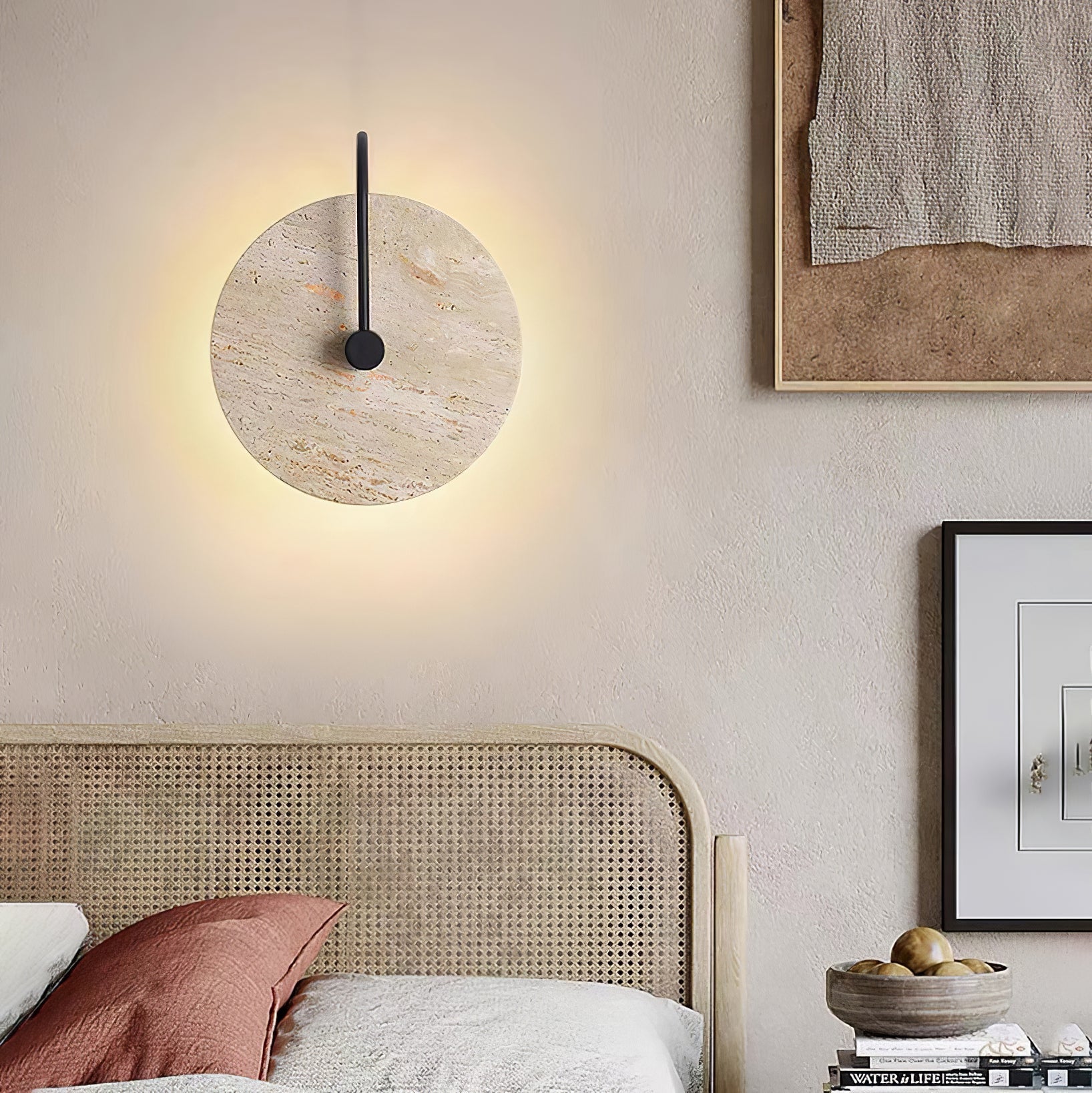 Round Wall Lamp | Travertine & Alabaster Stone | Yellow Finish