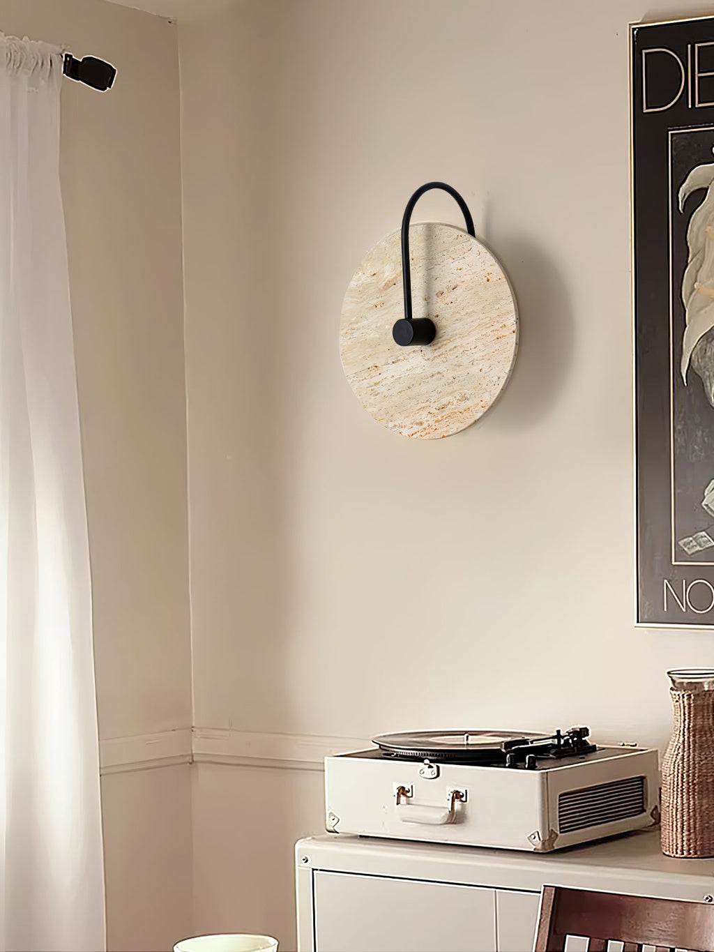 Round Wall Lamp | Travertine & Alabaster Stone | Yellow Finish