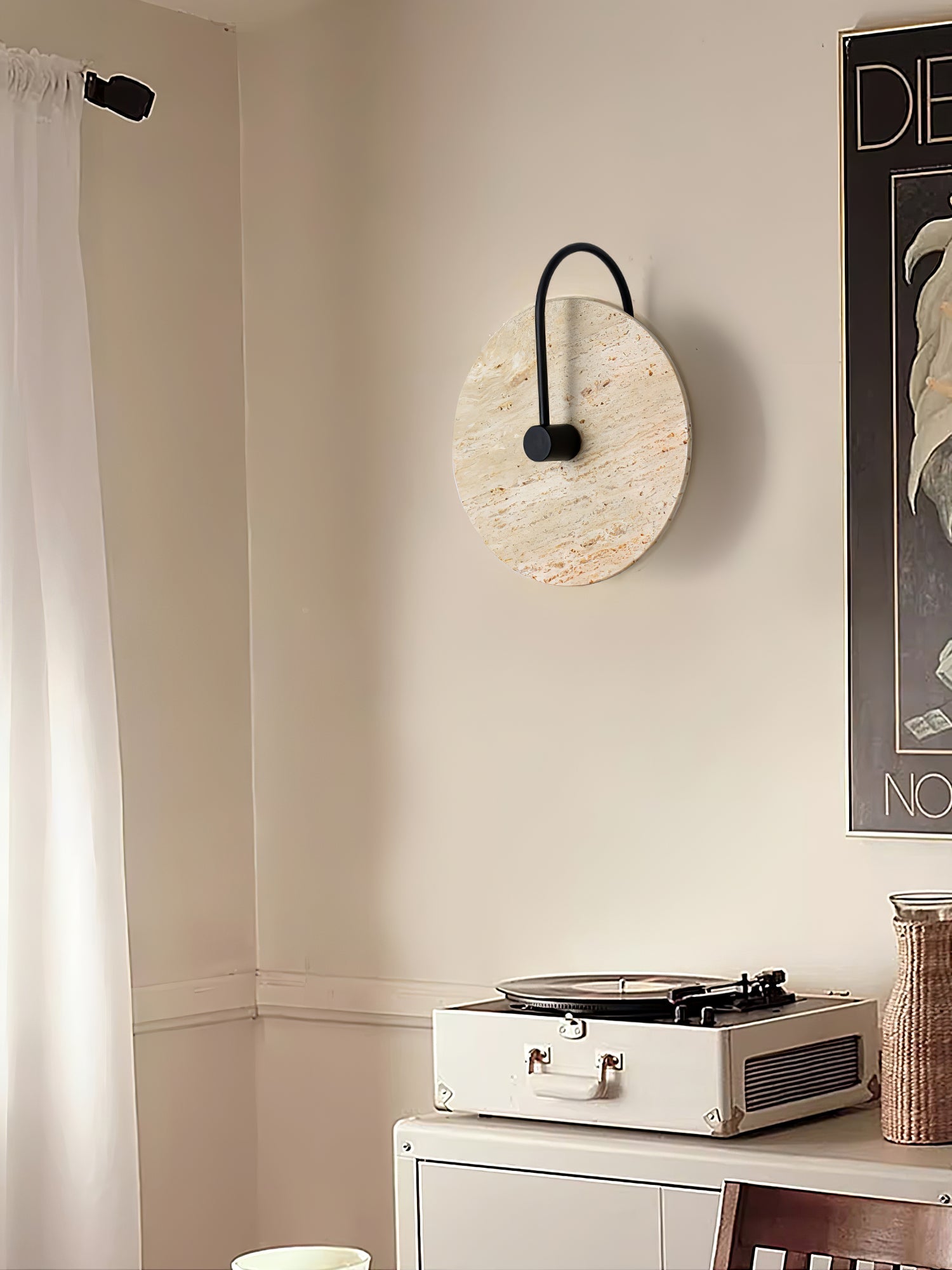 Round Wall Lamp | Travertine & Alabaster Stone | Yellow Finish