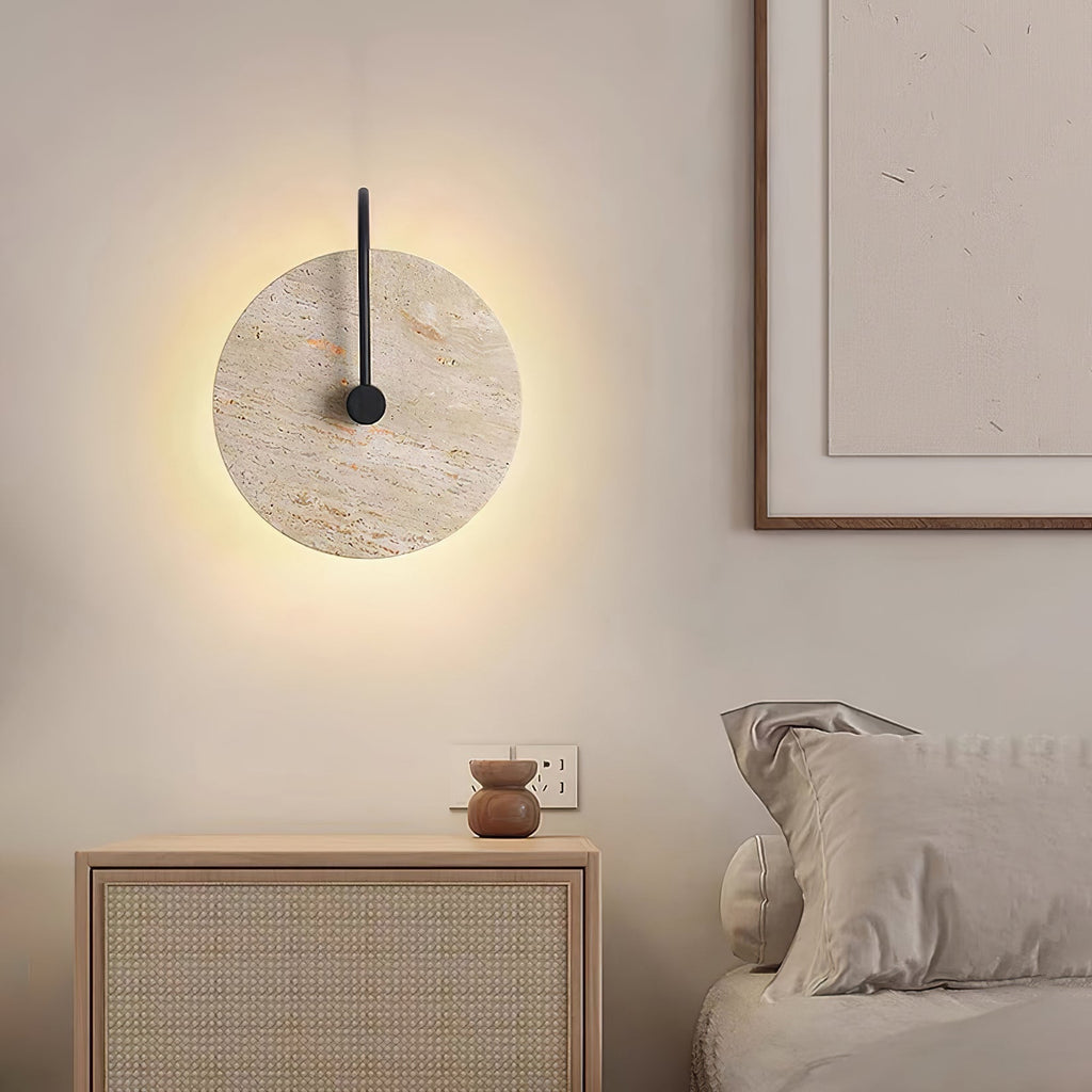 Round Wall Lamp | Travertine & Alabaster Stone | Yellow Finish
