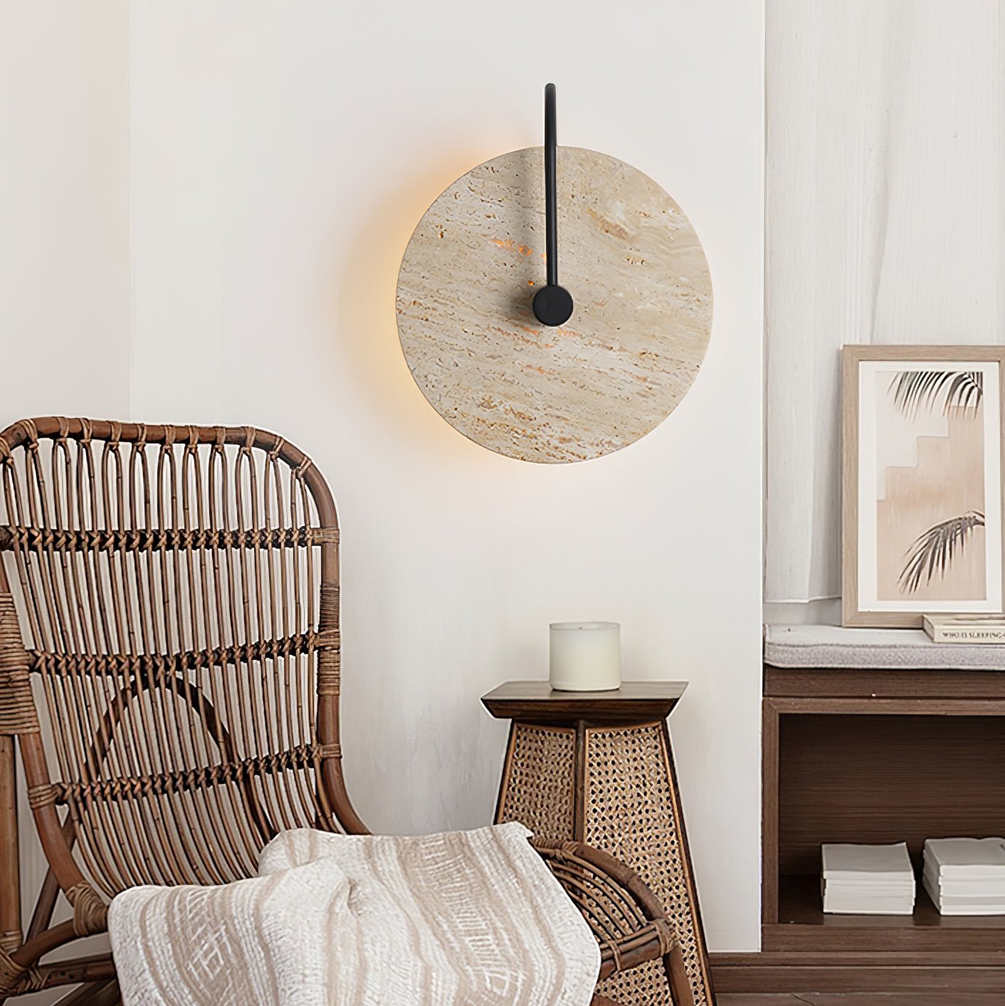 Round Wall Lamp | Travertine & Alabaster Stone | Yellow Finish