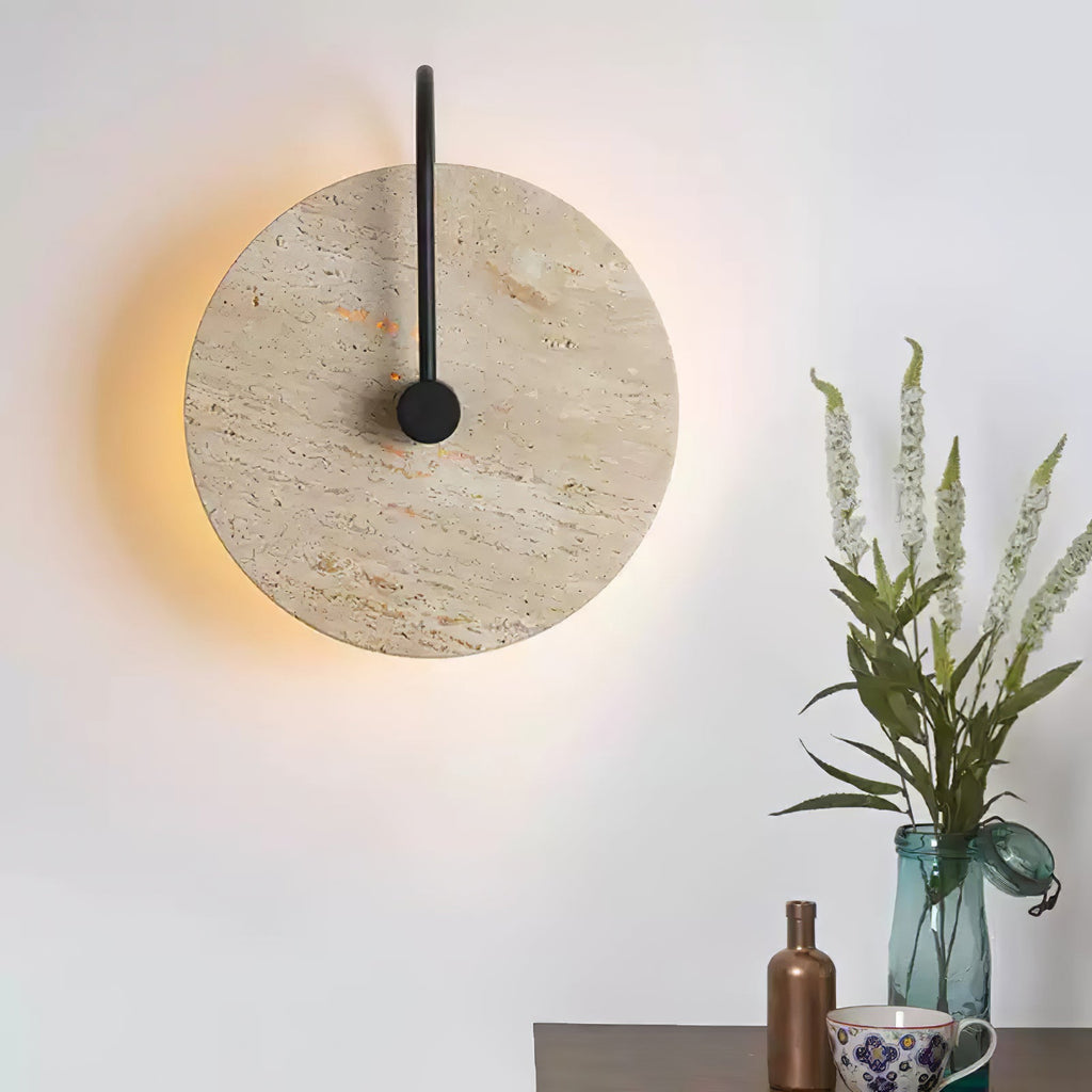 Round Wall Lamp | Travertine & Alabaster Stone | Yellow Finish