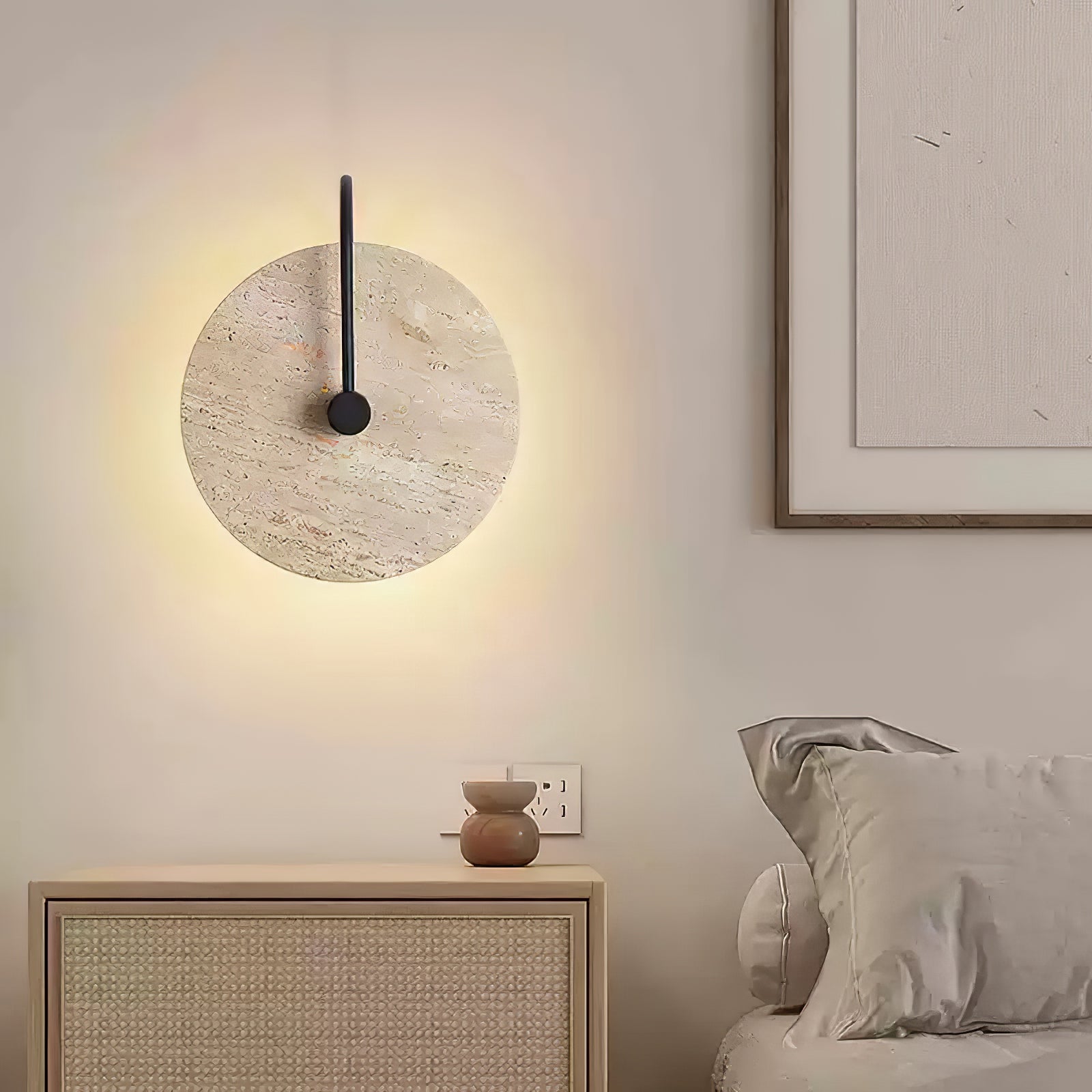 Round Wall Lamp | Travertine & Alabaster Stone | Yellow Finish