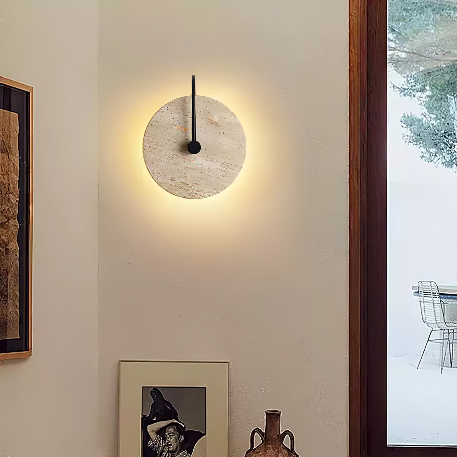 Round Wall Lamp | Travertine & Alabaster Stone | Yellow Finish