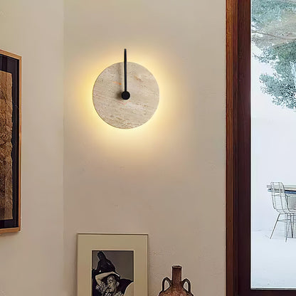 Round Wall Lamp | Travertine & Alabaster Stone | Yellow Finish