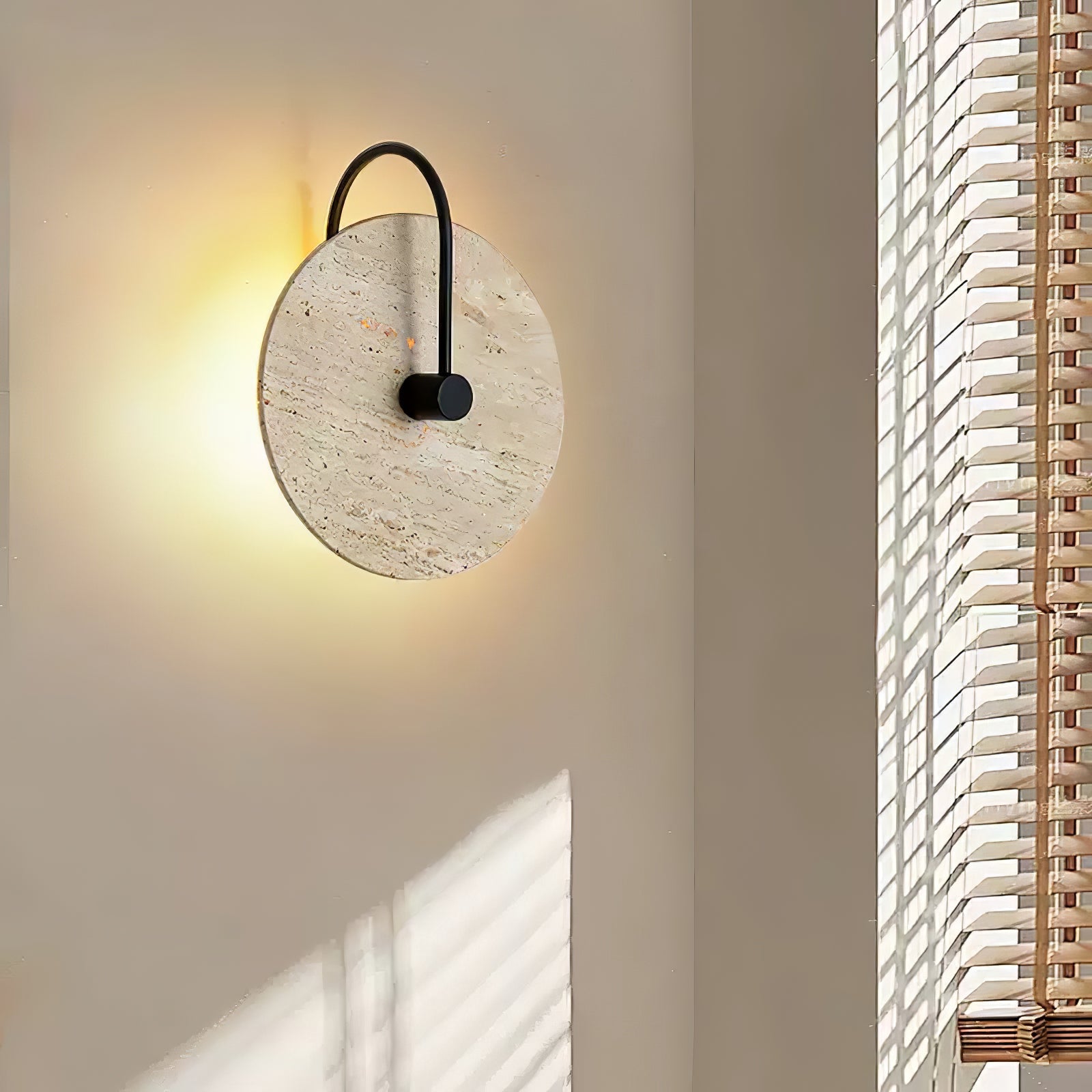 Round Wall Lamp | Travertine & Alabaster Stone | Yellow Finish