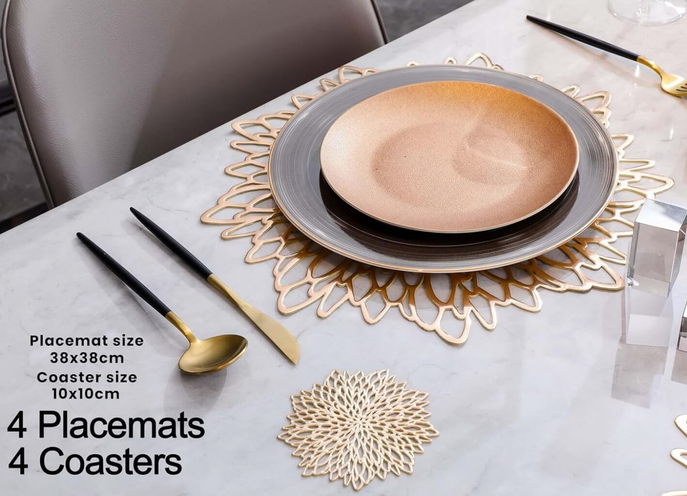 Round Silver Placemats & Coaster Set | Durable Pressed Vinyl | 15.5"