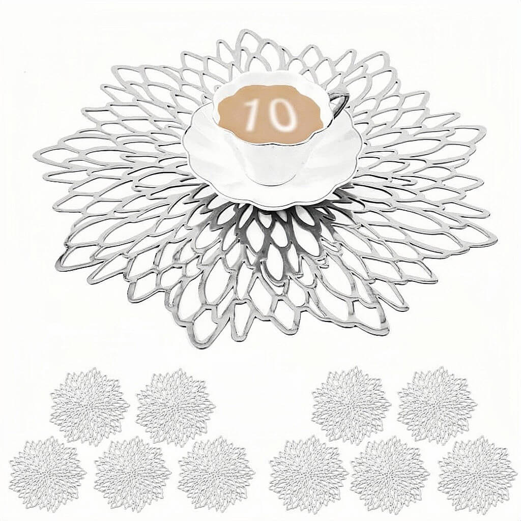 Round Silver Placemats & Coaster Set | Durable Pressed Vinyl | 15.5"