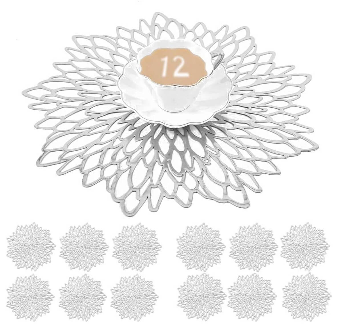 Round Silver Placemats & Coaster Set | Durable Pressed Vinyl | 15.5"