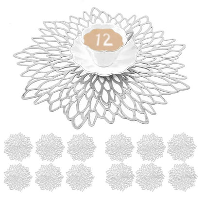 Round Silver Placemats & Coaster Set | Durable Pressed Vinyl | 15.5"