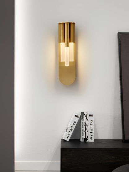 Rousseau Wall Lamp | Frosted Glass & Brass Accents | Gold or Black