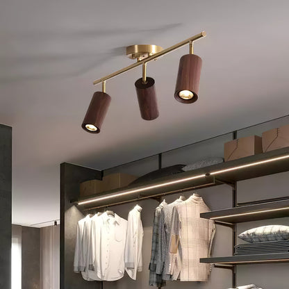 Rowan Ceiling Light | Wooden Finish & Gold Frame | Multiple Heads Available