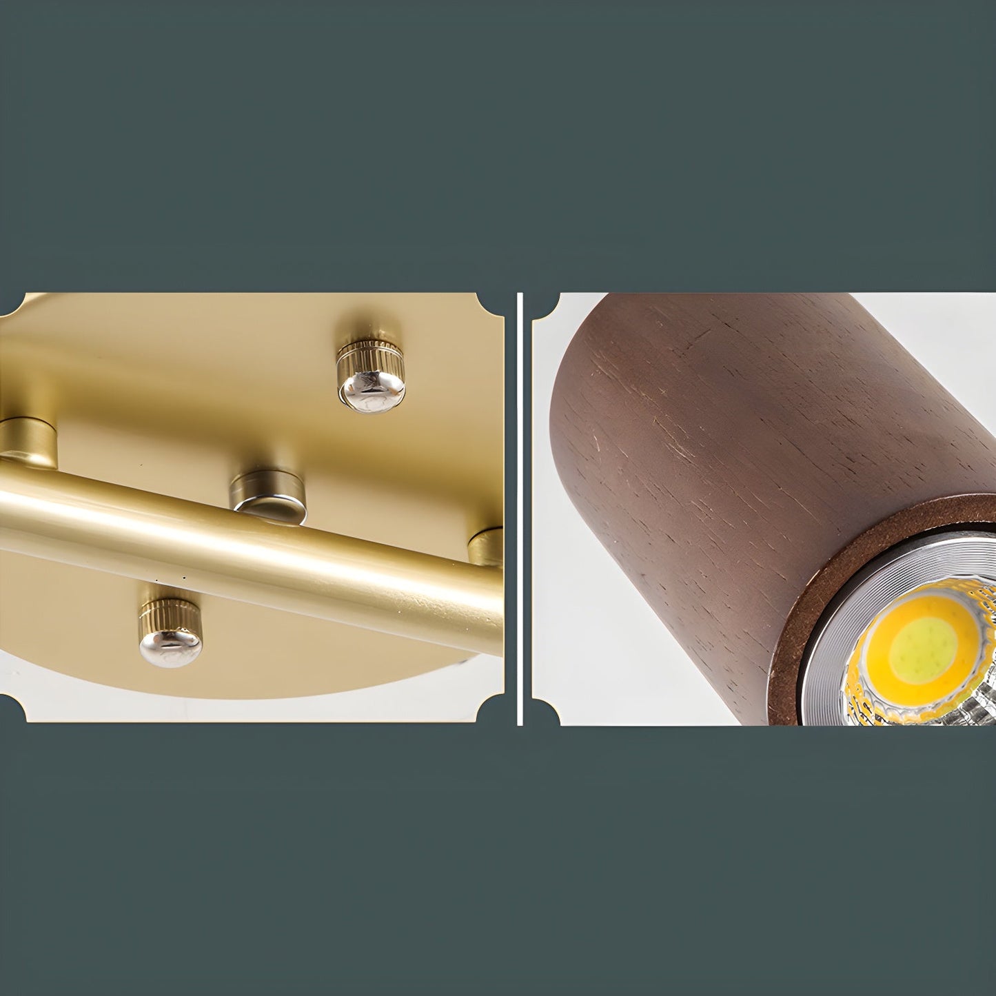 Rowan Ceiling Light | Wooden Finish & Gold Frame | Multiple Heads Available