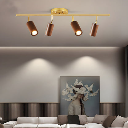 Rowan Ceiling Light | Wooden Finish & Gold Frame | Multiple Heads Available