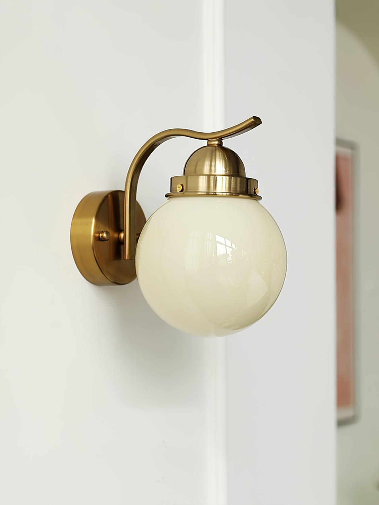 Ryttenberg Wall Lamp | Retro Globe Design | White Glass & Copper Finish | Set of 2