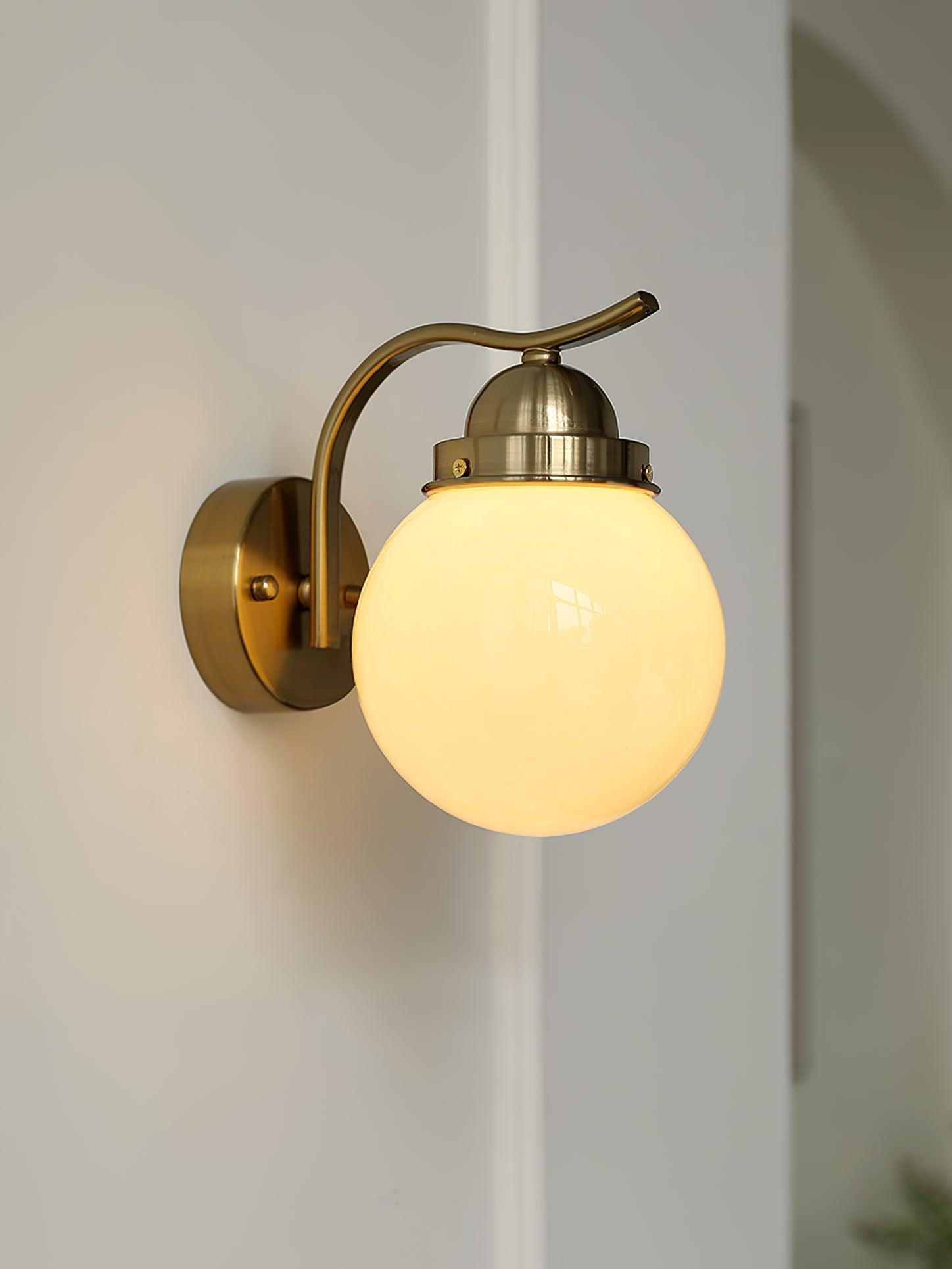 Ryttenberg Wall Lamp | Retro Globe Design | White Glass & Copper Finish | Set of 2