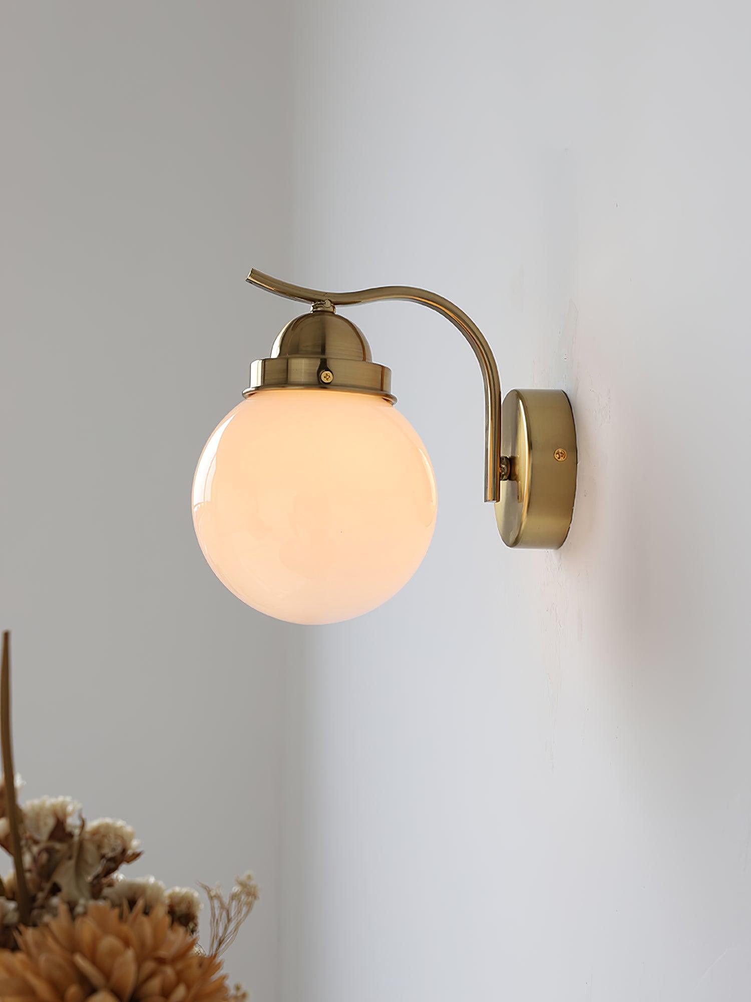 Ryttenberg Wall Lamp | Retro Globe Design | White Glass & Copper Finish | Set of 2