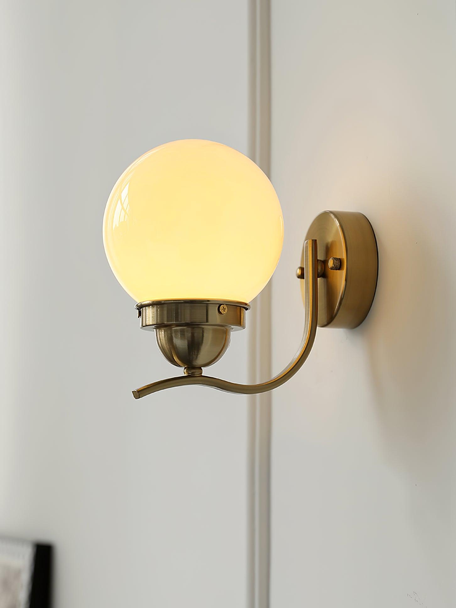 Ryttenberg Wall Lamp | Retro Globe Design | White Glass & Copper Finish | Set of 2
