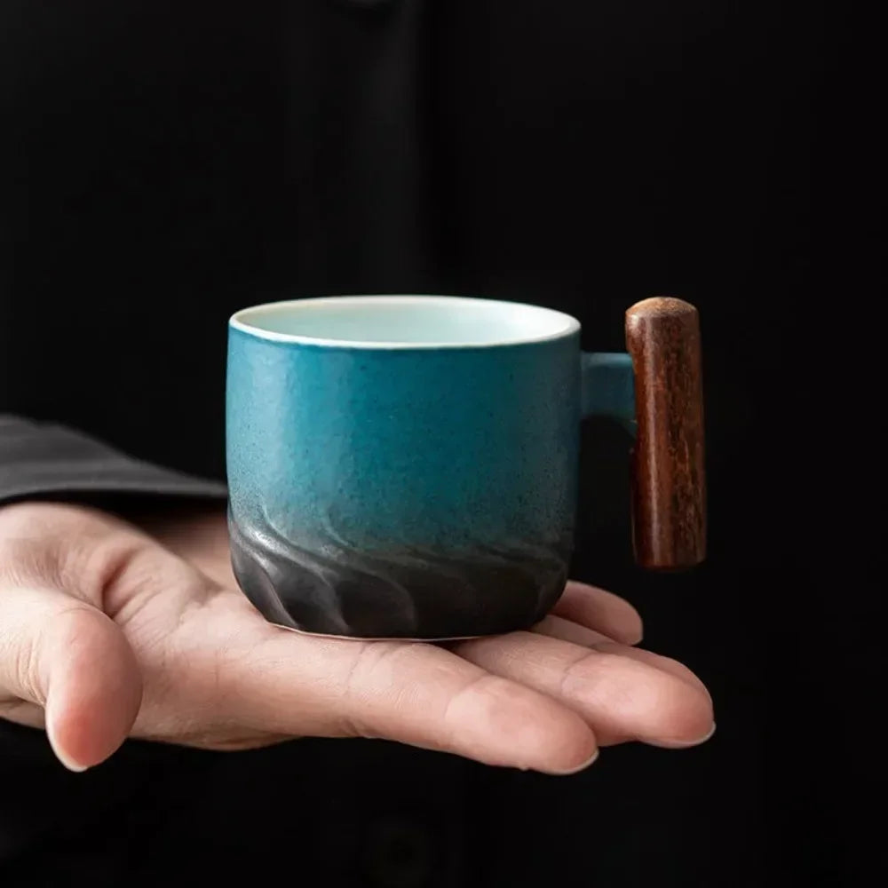 Espresso Cups | Durable Ceramic with Wooden Handle | 80ml Capacity