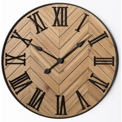 Horloge Murale | Bois et Métal | Chiffres Romains