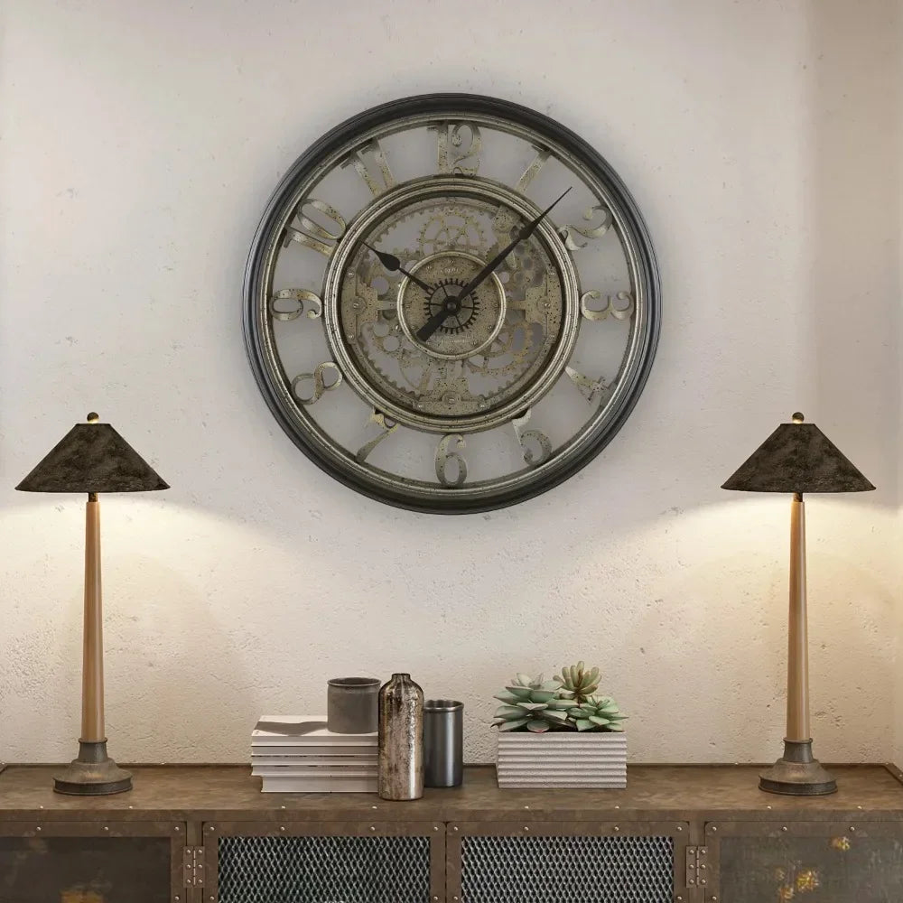 Horloge Murale Industrielle | Métal et Engrenages | 50cm